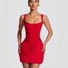 New Women's Clothing French Sexy Wind Square Neck Sleeveless Hip Wrap Strap Waist Short Dress