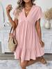2025 Summer Solid Color V-Neck Loose Resort Dress