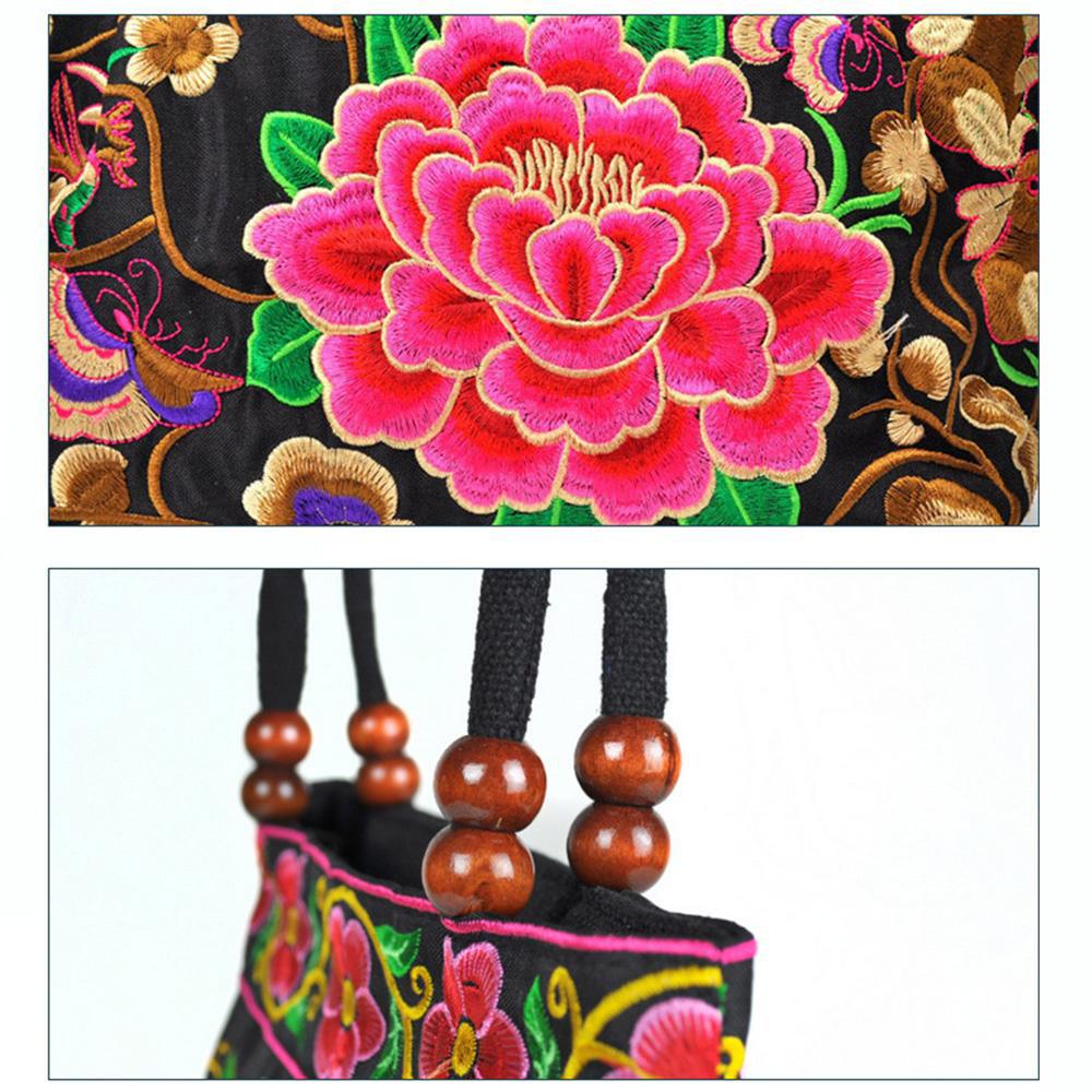 Fashion Embroidery Women Small Handbags National Floral Embroidered Lady Top-handle Bags Single-layer Beading Falp Carrier