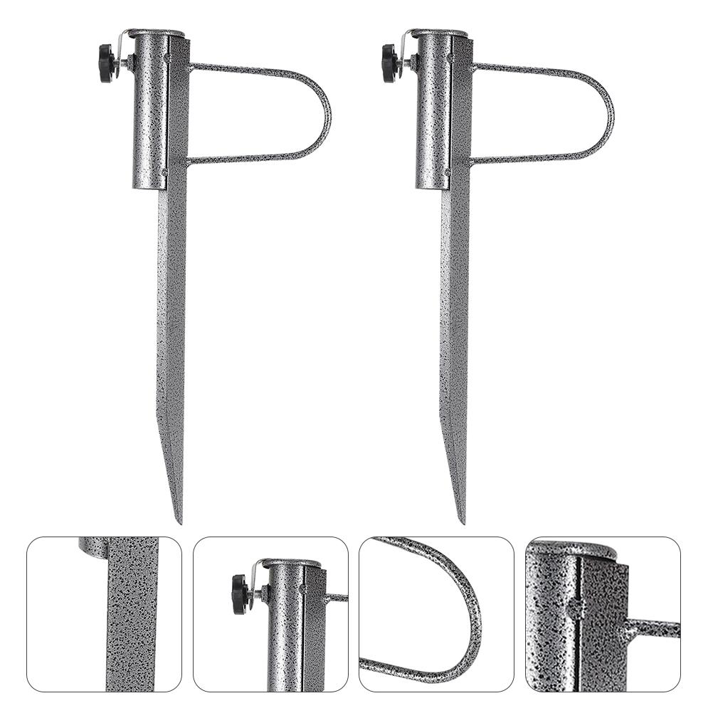 2 Pcs Sun Umbrella Plug Base Stands Pole Holders Beach Anchor Steel Sand Stakes Fixators