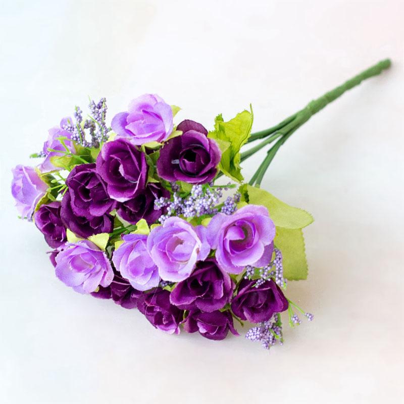 

21 головка бриллиантовых роз 7 вилочных весенних роз Маленькие бутоны свадебного декора Искусственные цветы Искусственные пластиковые цветы фиолетовый
