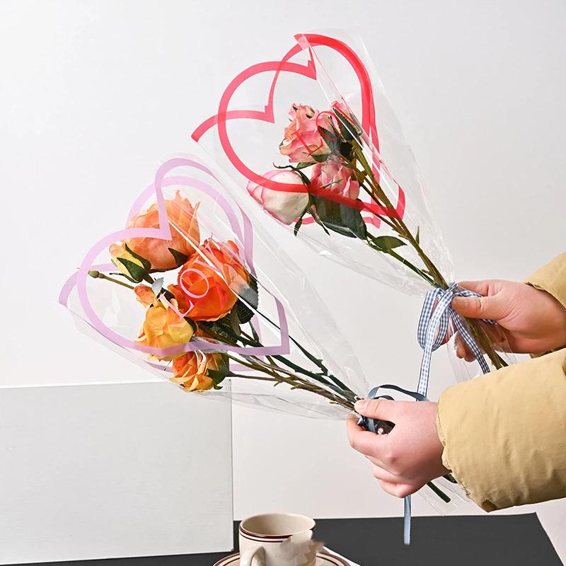 Transparent Rose Packaging Bags Flower Bouquet Plastic Bag Bouquet Wrapping Paper One Straight Bag Flower Packagin