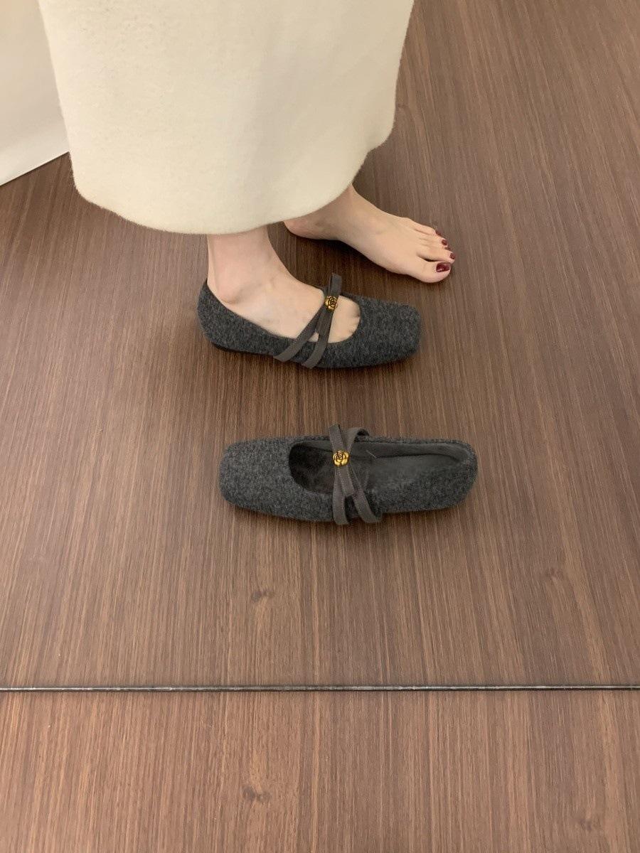 

Fairy bow gray felt light mouth cotton ladyshoes warm velvet soft-soled ballet shoes 40 сірий колір