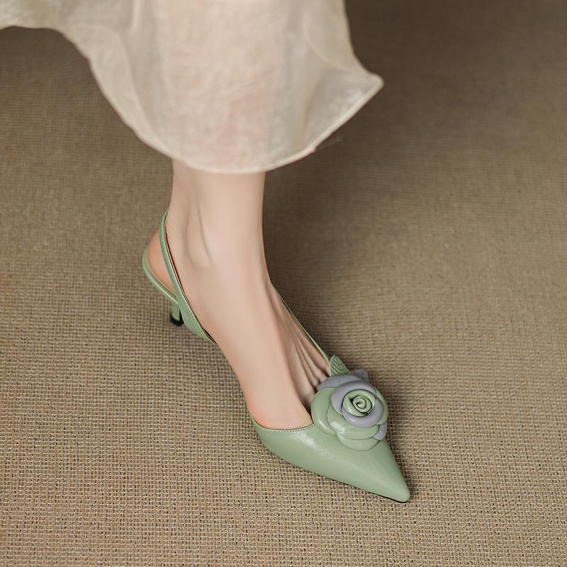 Fashion Elegant Woman Sandals High Heel Genuine Leather Pointed Toe Footwear 2025 Summer Slingback Fashion Dress Ladies Women Shoes