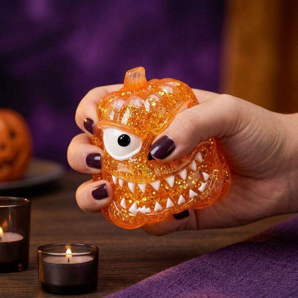 Soft Elastic Halloween Pumpkin Squeeze Toy Transparent Glitter Squishy Fidget Toy Party Favor