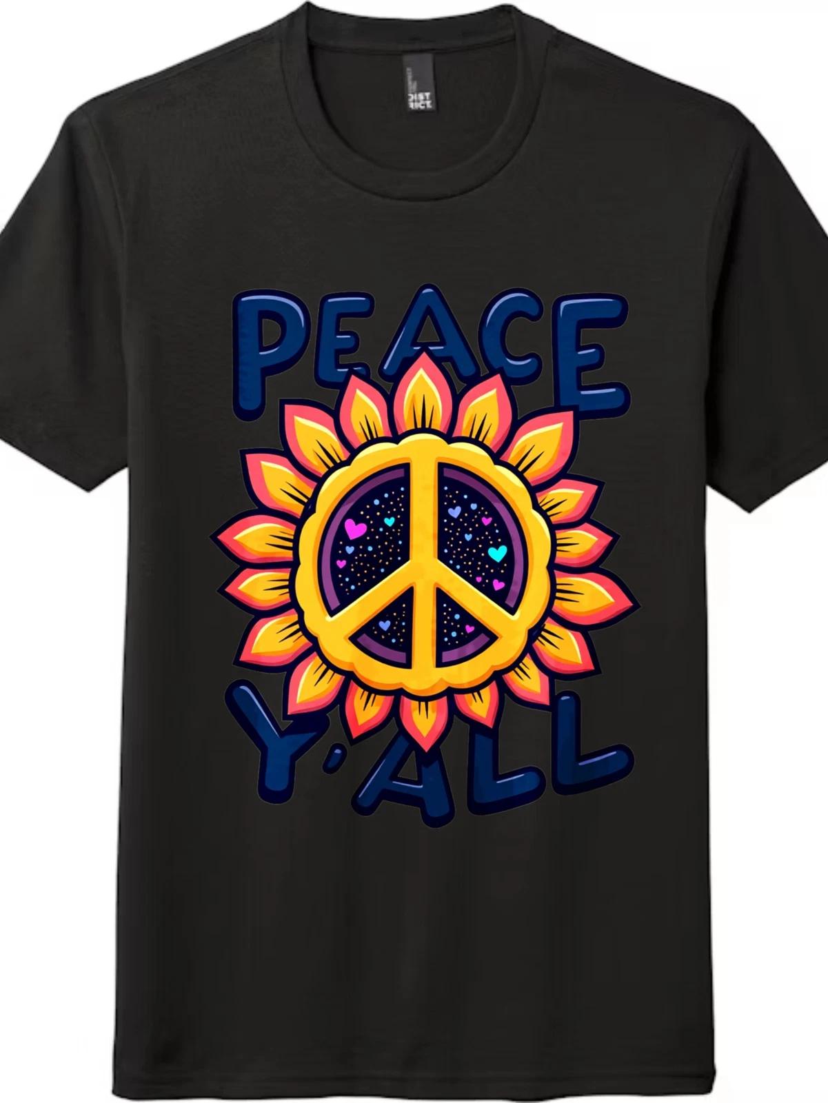 Peace Y all Sunflower Peace Sign Tee Unisex Cotton Graphic T-Shirt Free Shipping S