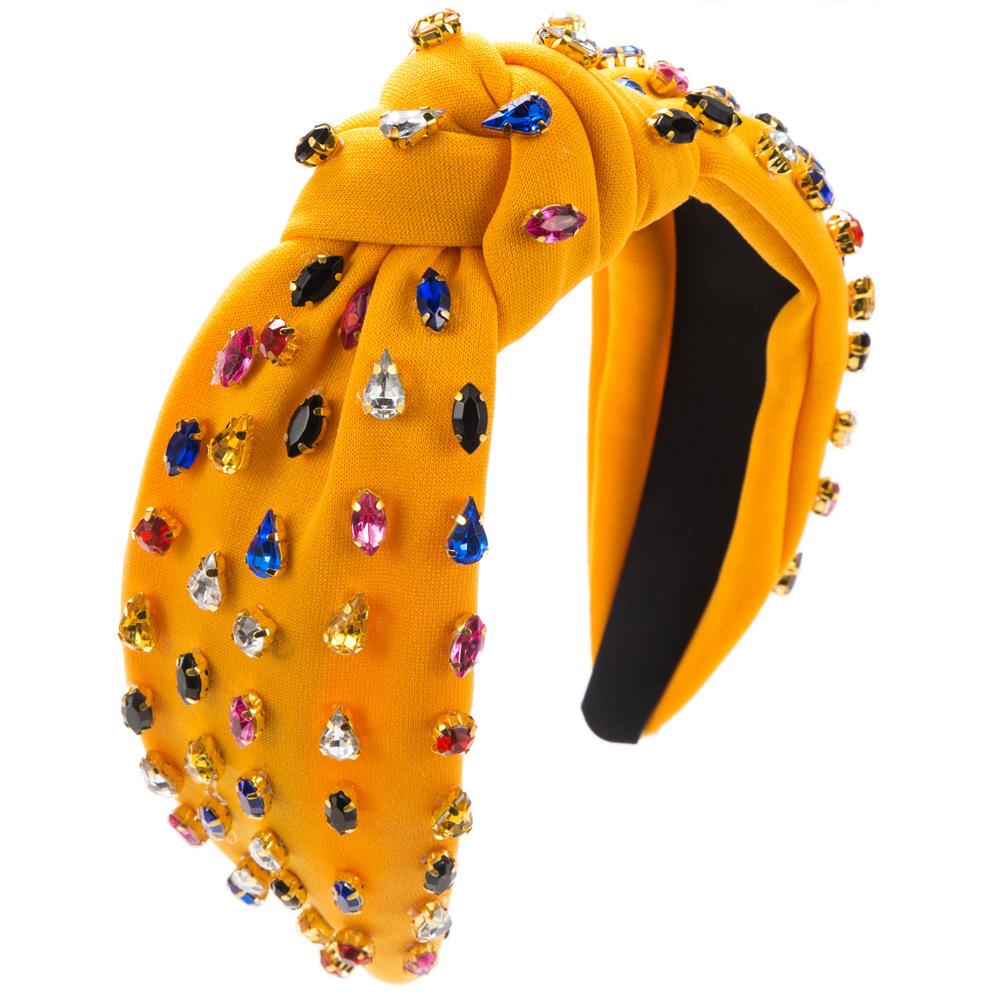 New Retro Baroque Colorful Crystals Headband Women's Fashion All-Match Wide-Brimmed High Skull Top Hair Accessories
