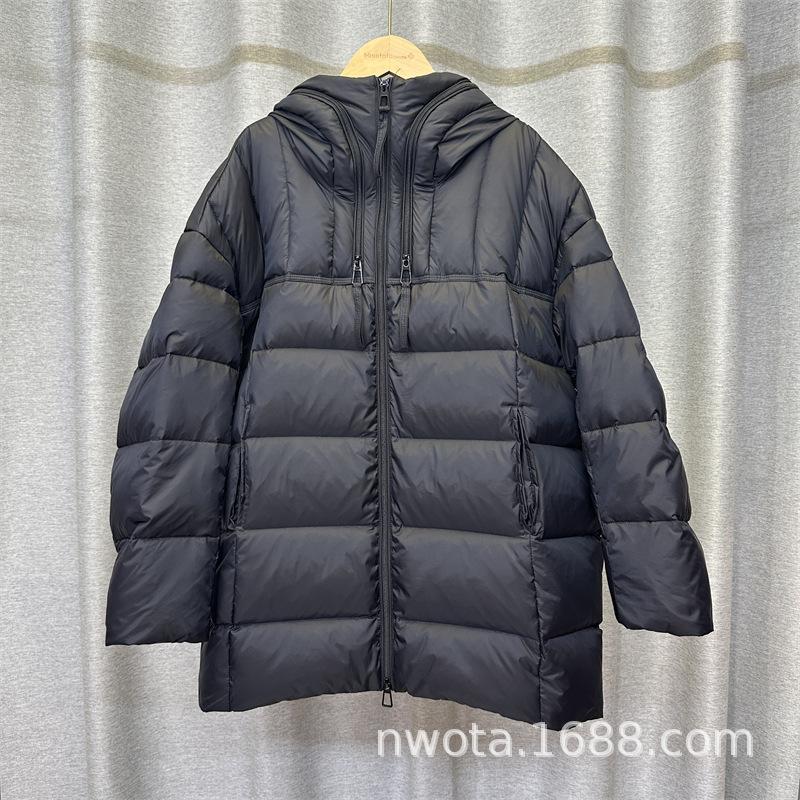 Solid color medium and long hooded down jacket women's autumn and winter new temperament loose warm jacket