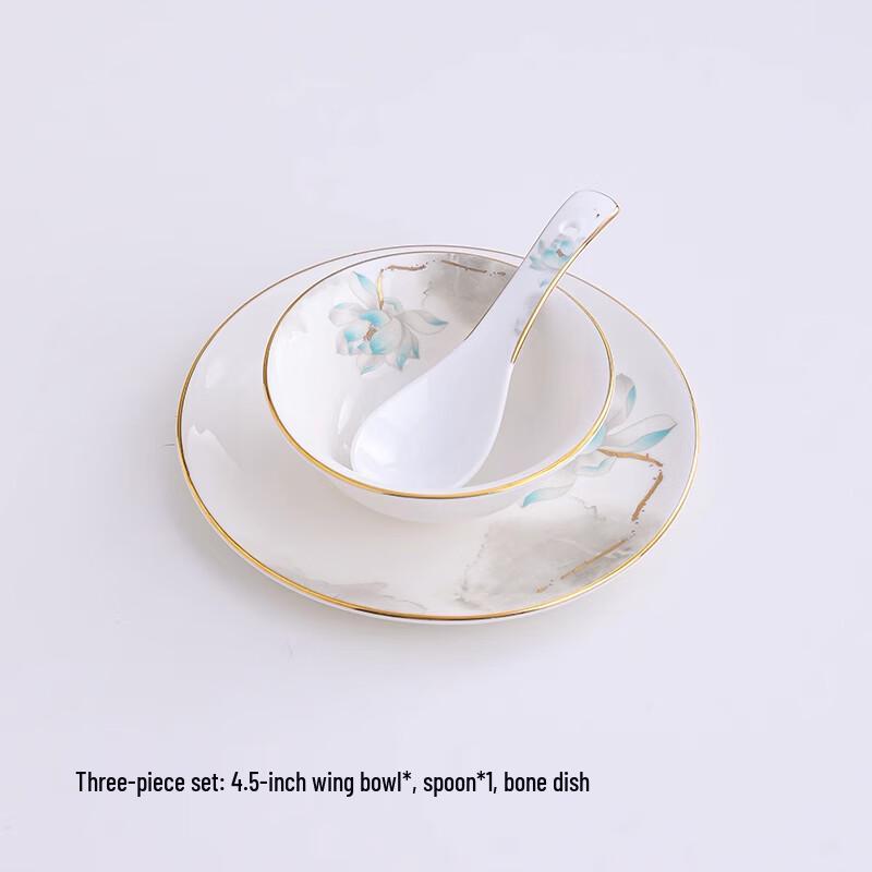Tangyu Ceramic Gold Rim Lotus Tableware Set