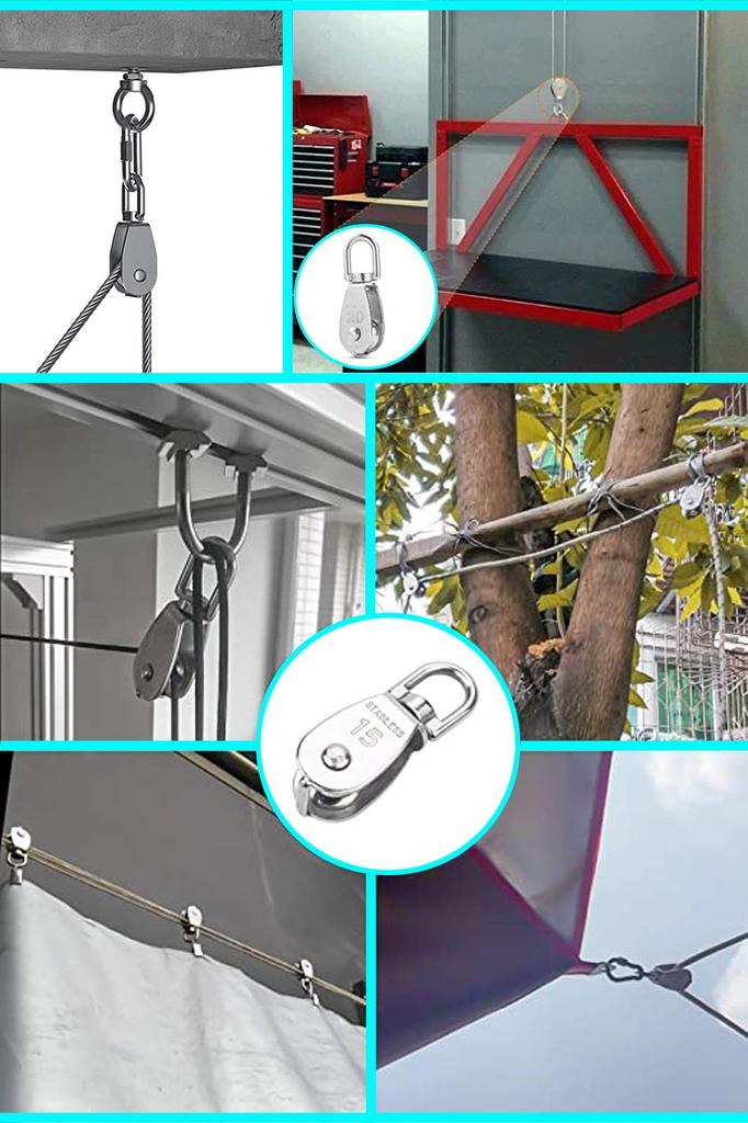 Shu-san Tech M50 Stainless Steel Pulleys, SUS304, for Cargo Transport, Climbing, Swivel Type, 400kg Load Capacity, Set of 4