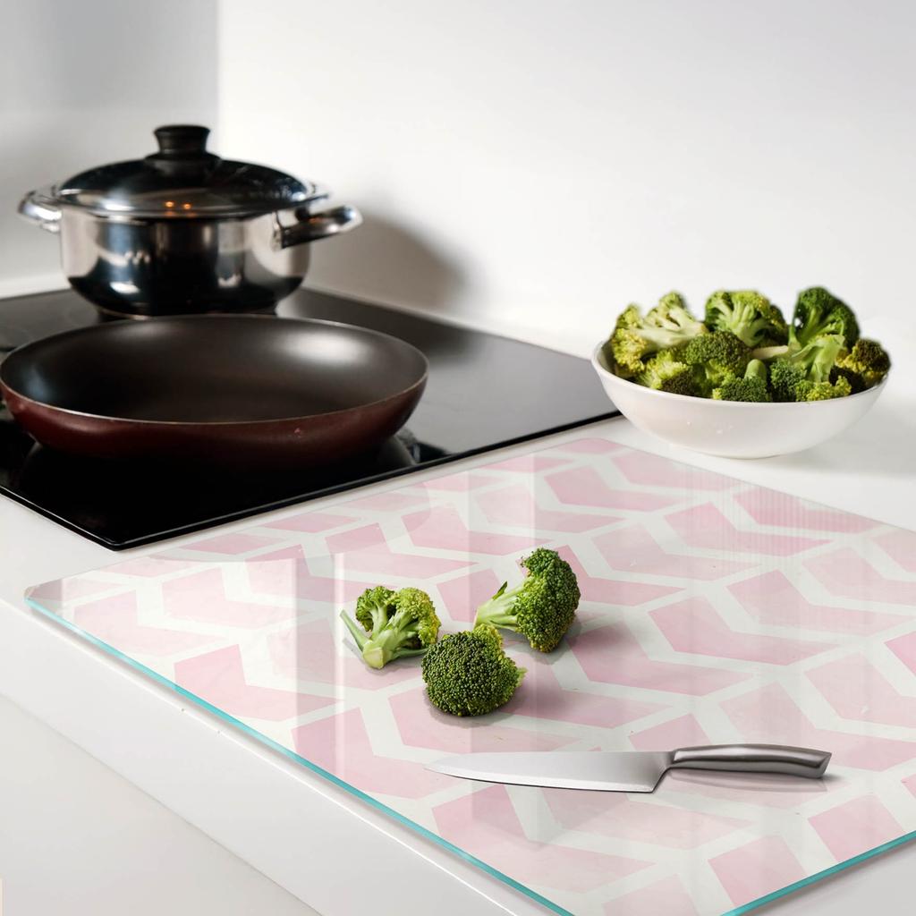 Tempered Glass Kitchen Backsplash With Decorative Graphic Chevron Pattern 60X52 Cm
