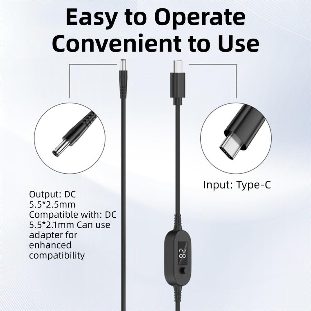 Digitales Display USB C auf DC 5525 Konverter 5V/9V/12V/15V/20V mit 28/34 Anschlussspitzen Typ-C zu DC Stromkabel