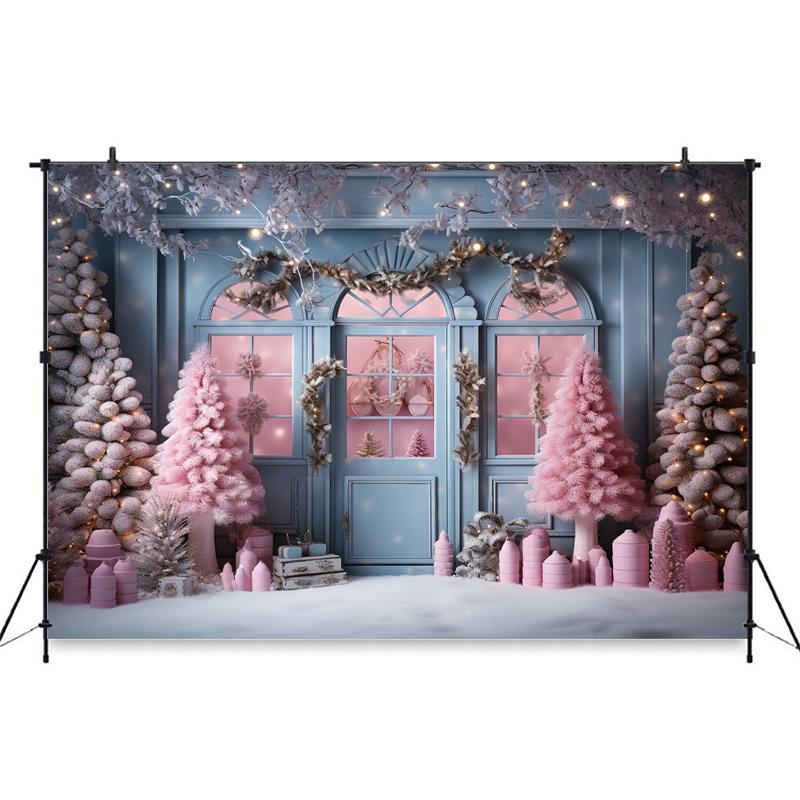 Mocsicka Christmas Background Photography Xmas Tree House Door Decorations Family Holiday Party Baby Kids Photo Studio Backdrops