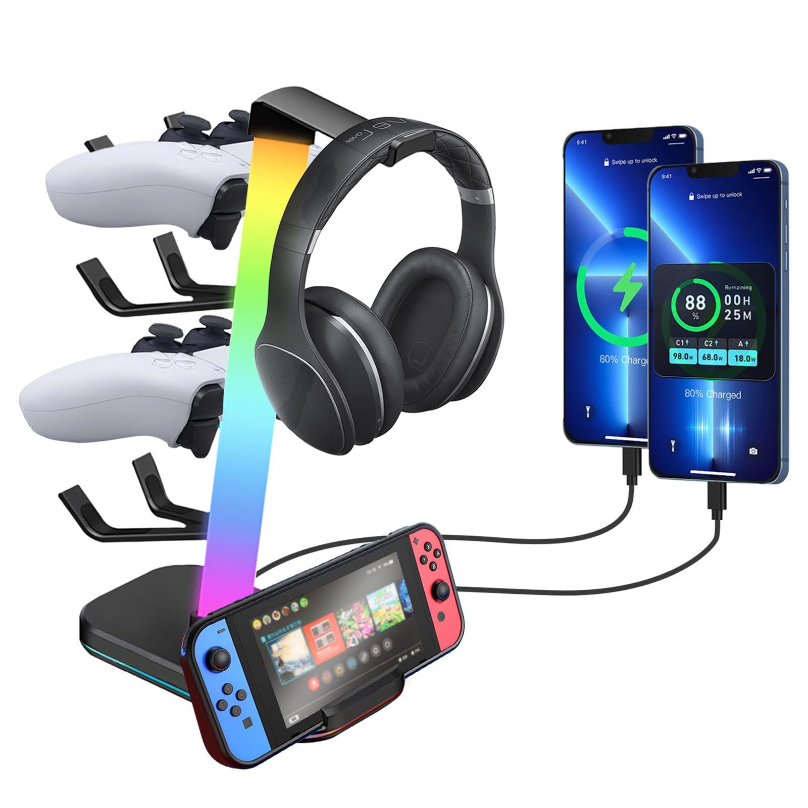 

VCOM Gaming Controller Headphone Stand with RGB 10 Holds Headsets and 4 Includes USB and Charging Desktop Multifunctional Storage Stable Easy Black чёрный