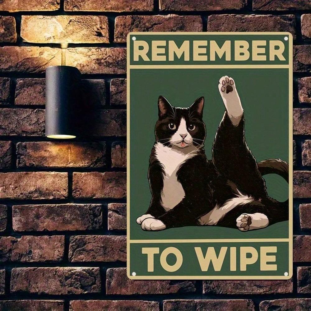 Vintage Cat Metal Tin Sign Humorous Bathroom Decor Rustic Plaque