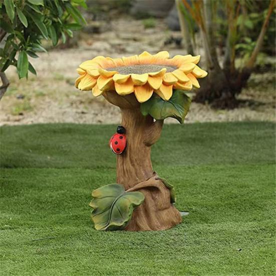 Sunflower Bird Bath Flower Pedestal Birdbath Sunflower Water Bowl Birdseed Tray