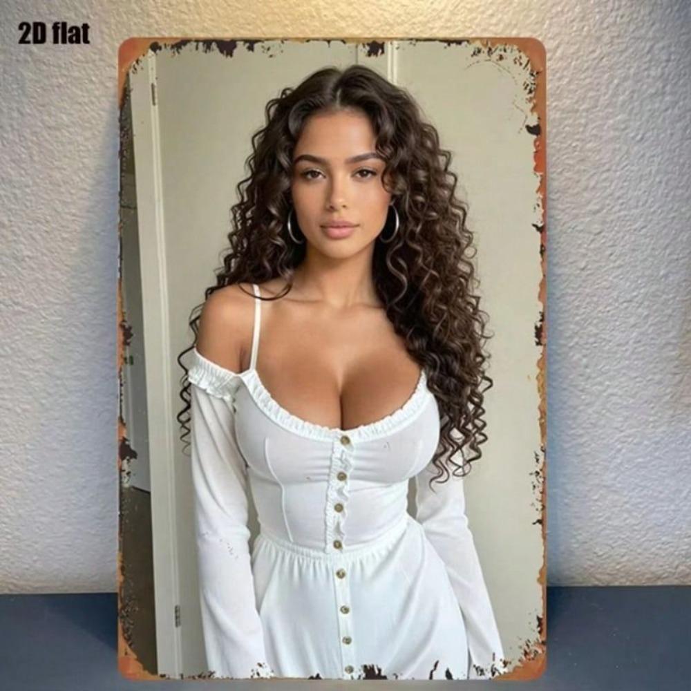Vintage Lady Oil Painting Metal Wall Decor for Living Room