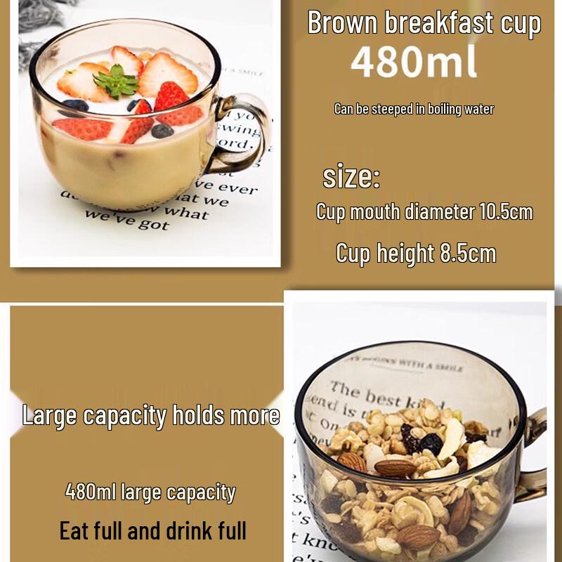 ZISIZ Glas-Frühstückstasse für Joghurt, Haferflocken und Tee