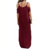 Vestito estivo da donna a maniche corte con spalle scoperte, tinta unita, largo e irregolare, con tasca
