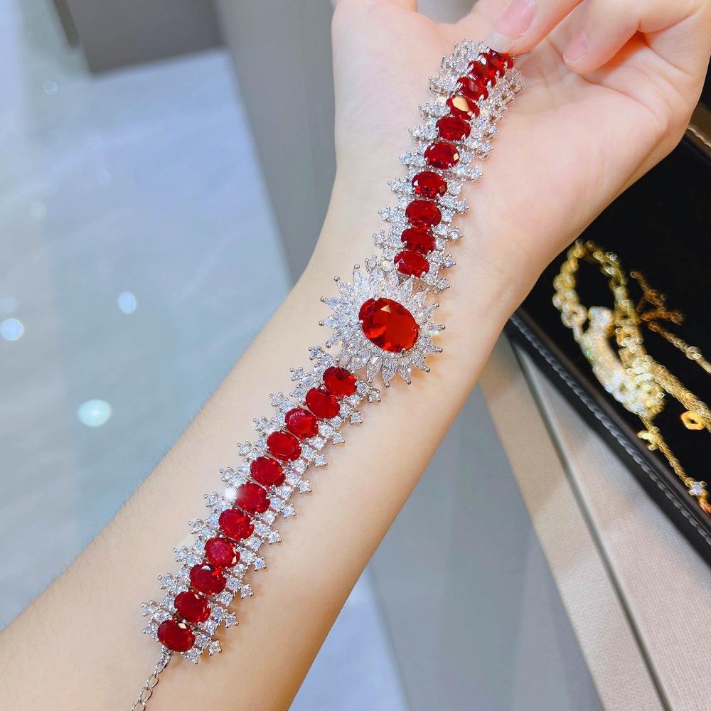 

Luxury Necklace with Full Diamond Chinese Red Ruby Exquisite Design Fiery Red Diamond Pendant