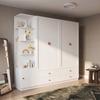 Large Wardrobe, White, 200 x 225 x 45 cm, with 3 Clothes Rails, 4 Drawers, Storage Space, for Bedroom, Children's Room, Hallway & Office