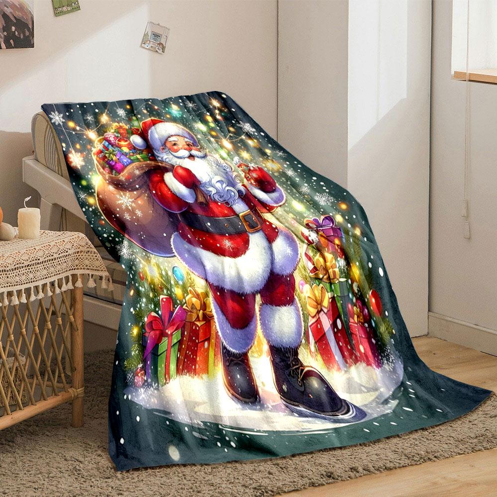 Santa with Gifts and Snowflakes Print Blanket Soft and Cozy Perfect for the Living Room Bed Sofa or a Nap,gift