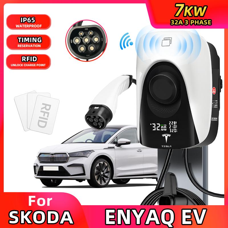Tesla 7KW IEC62196-2 Type2 32A EV 3Phase For Skoda Enyaq Smart Car Battery Fast Automatic Charger Pile Connect Phone APP Control
