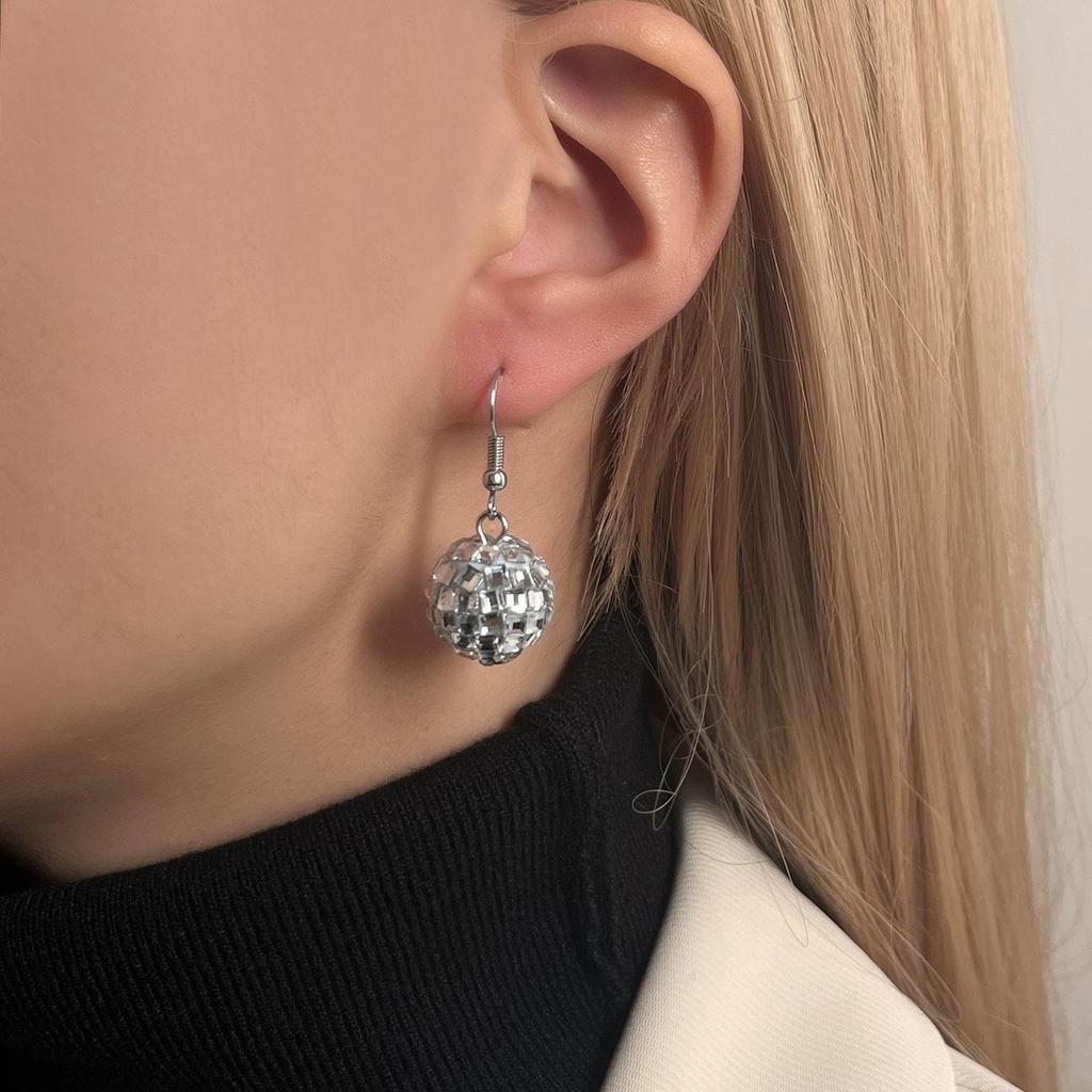 Trendy European-American Disco Ball Earrings: Simple, Stylish Christmas Mirror Beads for Women