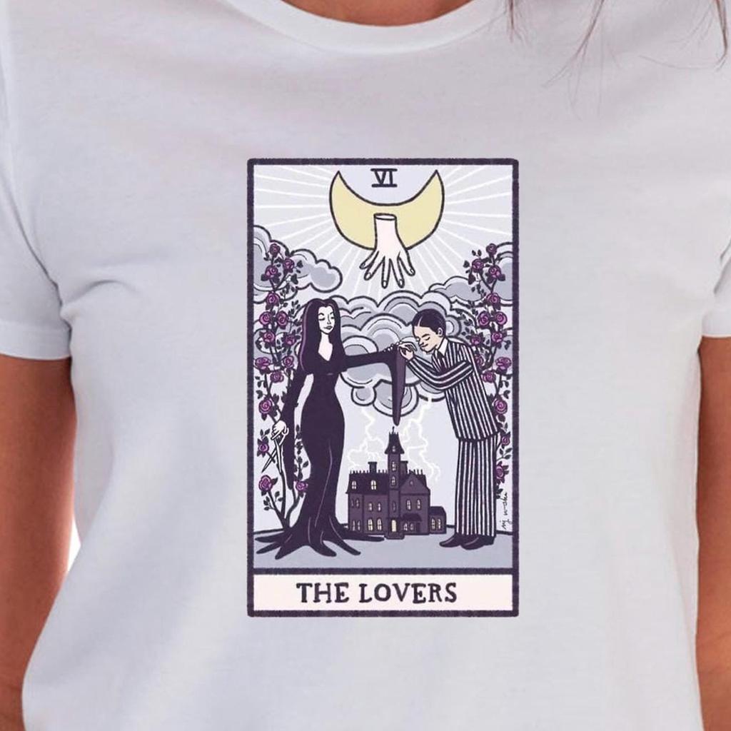 The Lovers Addams Family Tarot Card T-Shirt Unisex Uneek T-Shirt Fun Gift Novelty Parody Tee