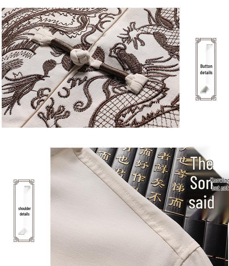 Men's Summer Ice Silk Tang Suit: Thin Retro Hanfu Set with Frog Button Embroidery for Middle-Aged and Elderly.