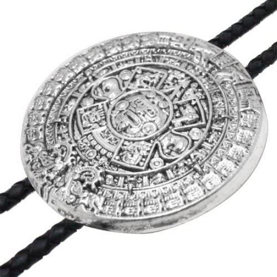 Maya Calendar Silver Coin Loop Tie Necklace Polar Tie Polo Tie Bolo Tie prt0242 [Bowties.jp]