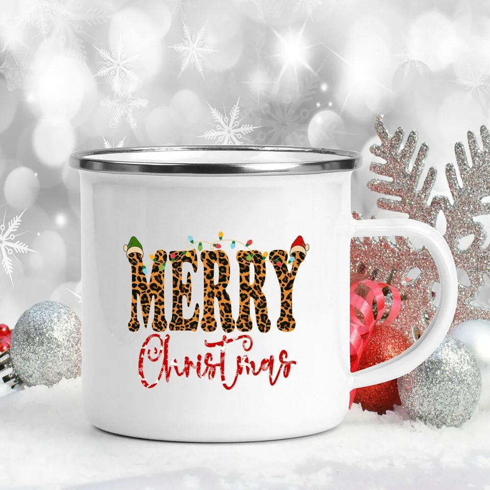 Snowman Deer Print Enamel Coffee Mugs Christmas Gifts New Year Party Wine Beer Juice Drink Tea Cups Mug Home Kitchen Drinkware