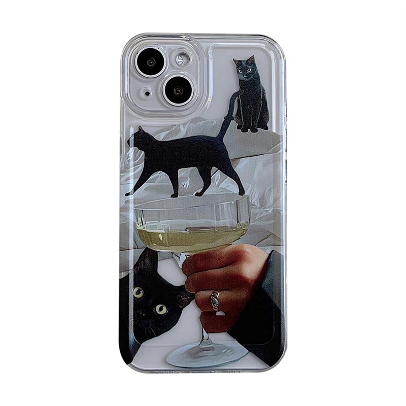 Ins Korea Cute Cartoon 3d Black Cat Transparent Phone Case For Iphone 13 12 11 Pro Xs Max X Xr Clear Shockproof Soft Back Cover