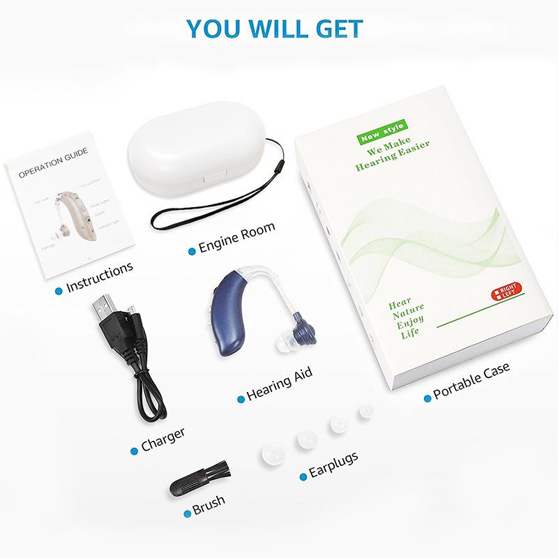 Rechargeable Noise-Canceling BTE Hearing Aid with Accessories for Seniors
