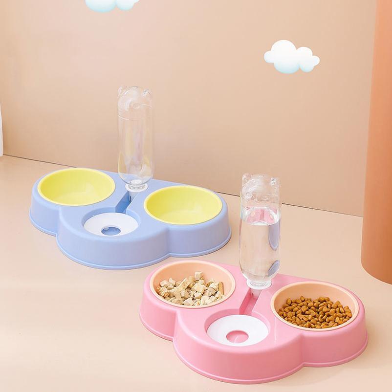 Pet Cat Bowl Feeder Fashion 3-in-1 Dog Cat Food Bowl With Water Fountain Double Bowl Drinking Raised Stand Dish Bowls For Cats