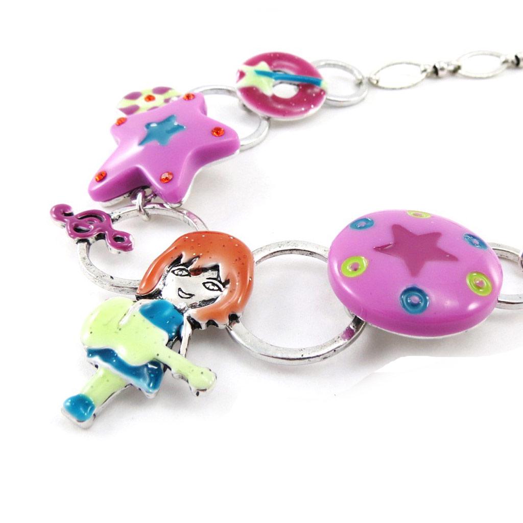 NOA [J2250] - Designer Necklace 'Rockeuse' Pink Green Blue