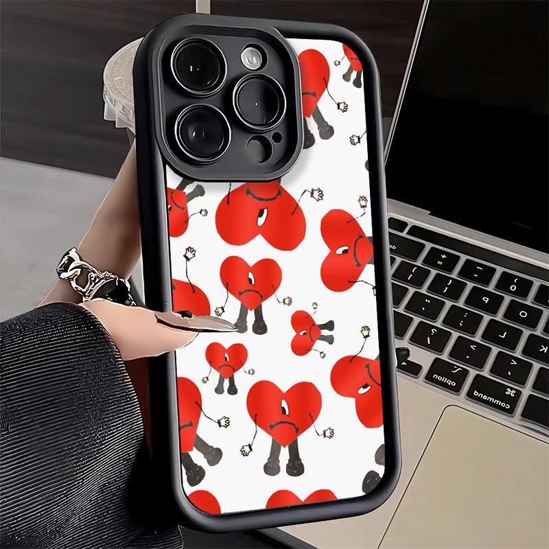 Phone Case for iPhone 17 Air 16E 15 16 Pro Max Bad Bunny Heart Cover 14 Plus 13 12 Mini Soft Shell Silicone Fundas