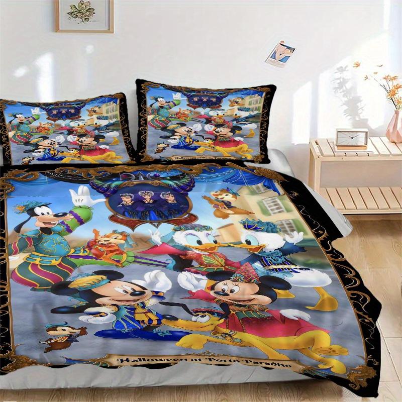 3pcs Halloween Themed Mickey and Friends Quilt Cover Set (1 Quilt Cover + 2 Pillowcases Without Pillow Core), High-Definition Printing for Home a