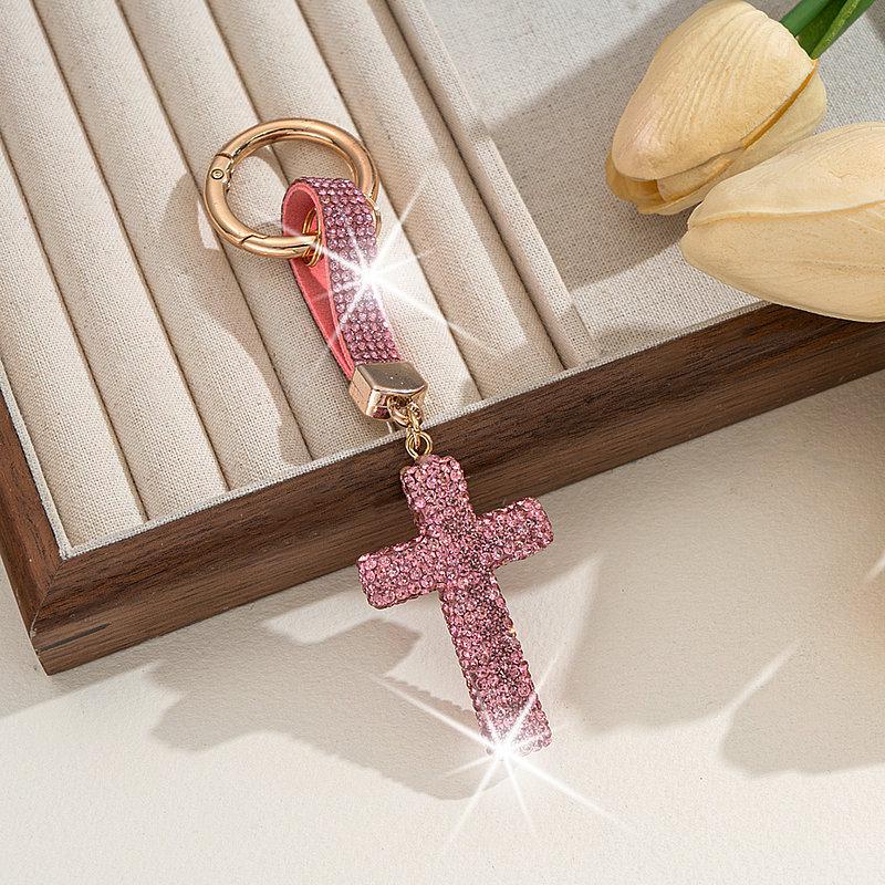 Colorful Rhinestone Polymer Clay Cross Keychain Charm