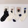 Cute Cartoon Cat Print Mid-tube Socks For Women Spring Autumn Knitted Sweat Absorb Sock Female Ins Korean Harajuku Long Socks
