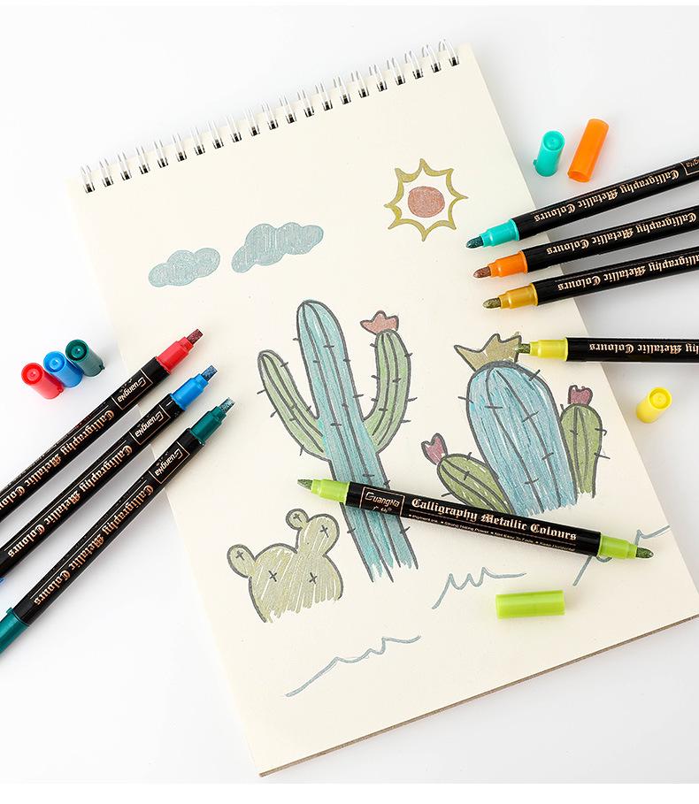 24 Color Metallic Double-Ended Wide Tip Water-Based Erasable Paint Marker Pen for Art