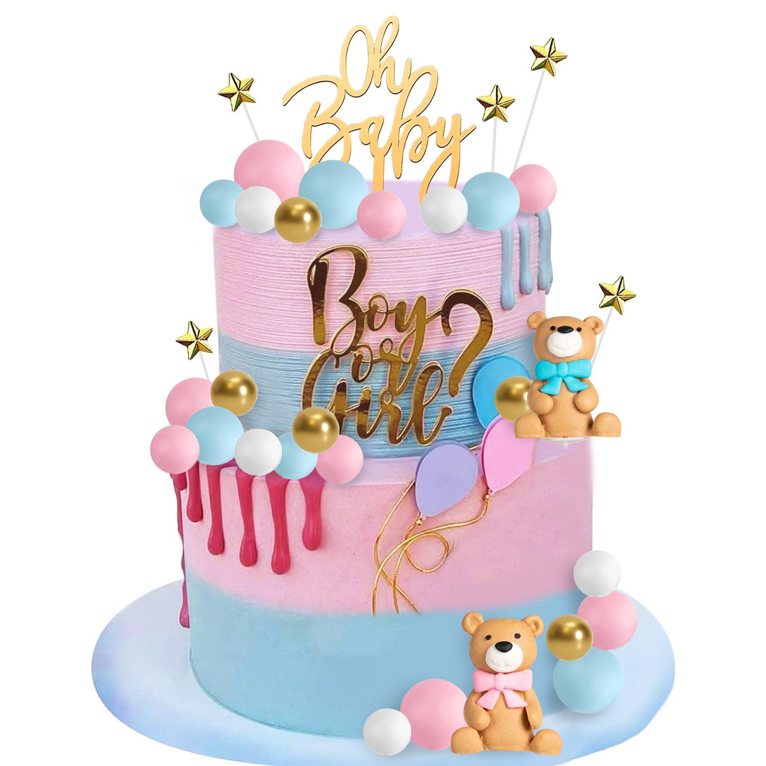 

38 Pieces Teddy Bear Cake Topper Decorations Set-oh baby Cake Topper,Stars,Pearl Balls Cake Decoration for Gender Reveal party