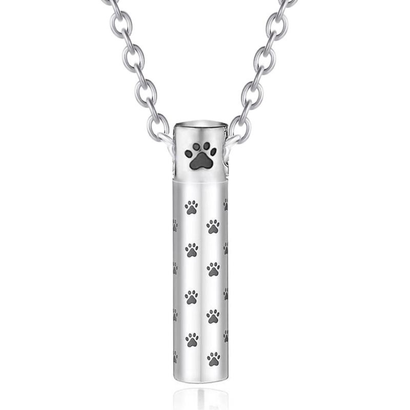 

Stainless Steel Memorials Cylinder Pendants Pet Ashes Cremation Necklace for Family Member серебряный