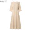 ZANZEA Women Casual Round Neck Solid Color 3/4 Sleeve Summer Long Dress
