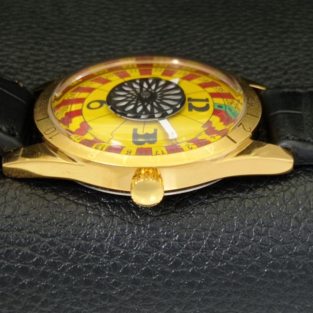 HAND-WINDING VINTAGE SWISS MENS POKER FACE YELLOW COLOR DIAL WATCH A701177-5 R205b-a701177