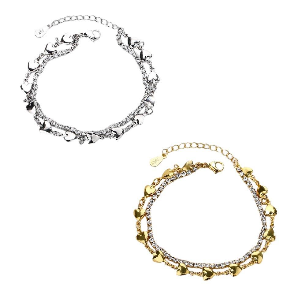 Brățară cu Zircon Dublu Strat în Formă de Inimă, Personalitate Simplă, Lux Ușor, Bijuterii de Dragoste Suprapuse, Modă