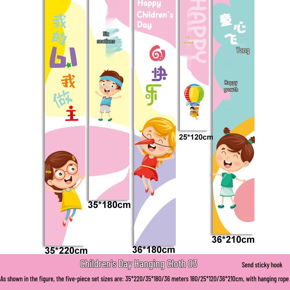 Children's Day Classroom Decorations: Cartoon Flag Banners for Kindergarten Activities