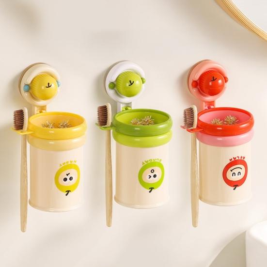 Suction Cup Toothbrush Holder Wall-Mounted No-Drill Cup Holder Magnetic Self-Adhesive Multi-Functional Bathroom Organizer for Toothbrushes Toothpaste