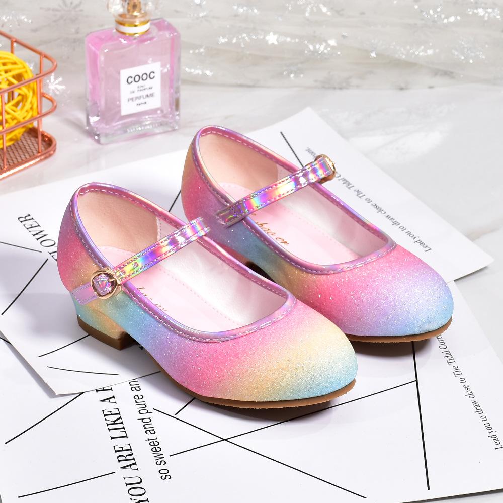 Girls' Leather Princess Shoes 2025 Children's Shoes Round-Toe Soft-Sole Girls High Heel Princess Crystal Party Dance Shoes