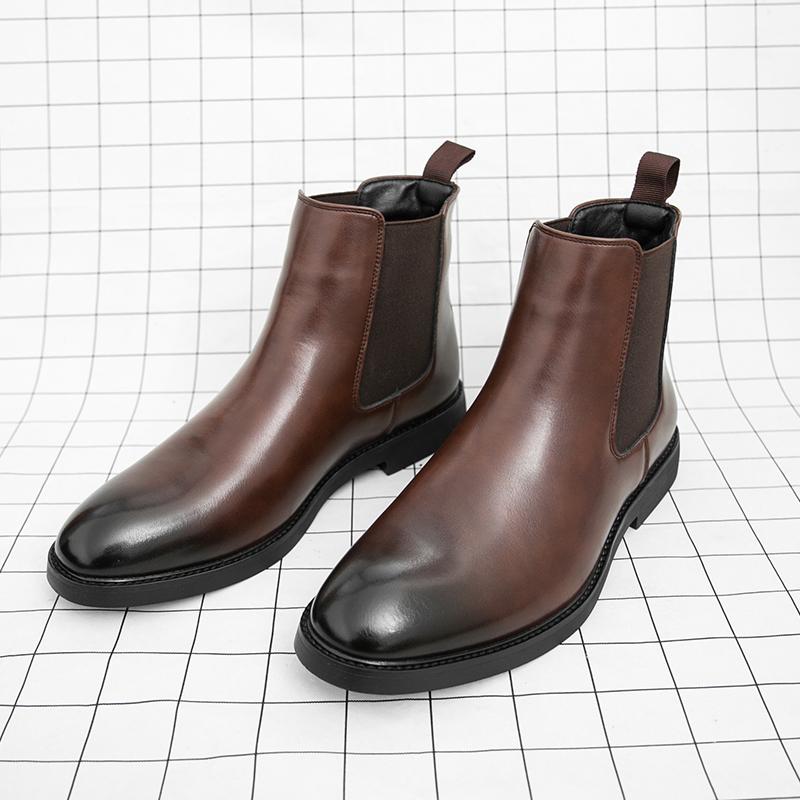 Designer New Men's Black Brwon Pointed Toe Casual Ankle Boot Male Winter Fashion Style Comfortable Chelsea Leather Shoes